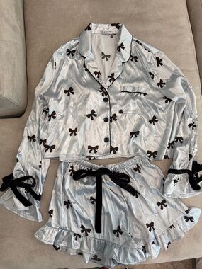 Silky Bow-Print Pajama Set